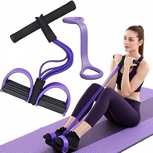 Multifunction Tension Rope, 6-Tube Elastic Yoga Pedal Puller Resistance Band, Natural Latex Tension Rope Fitness Equipment, for Abdomen/Waist/Arm/Leg Stretching Slimming Training Purple