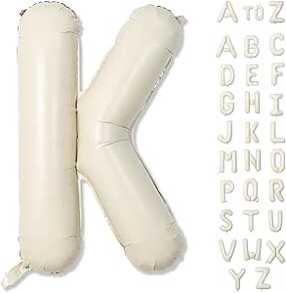 N Letter Balloons Cream, 40 Inch Alphabet Foil Word Balloon, Large Mylar Inflatable Beige Name Letters, Big Helium Custom White for Women Birthday Party Decoration Supplies Cream Letter N