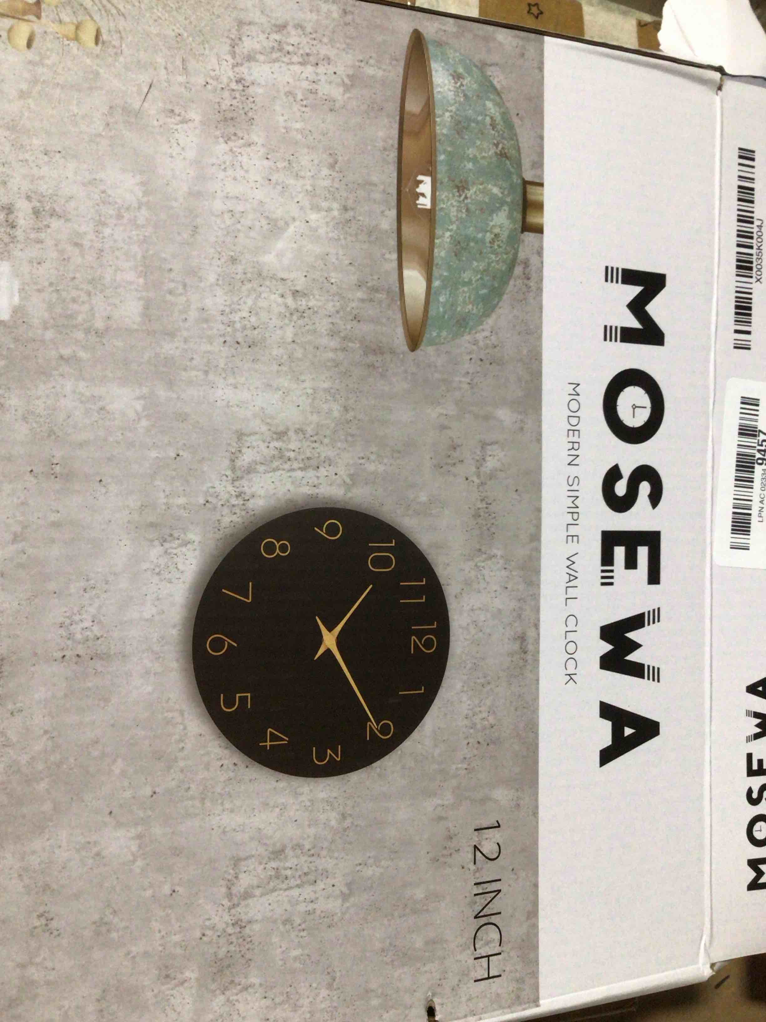 Condition photo showing New/Like New for Mosewa 12 Inch Black Wall Clock Battery Operated Silent Non Ticking Modern Simple Minimalist Decorative for Kitchen Bedroom Home Office Bathroom Living Room 12 Inch B_black