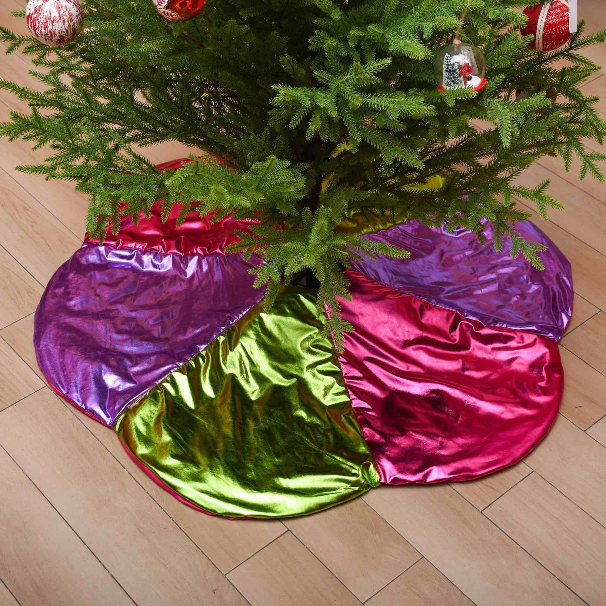 colorful tree skirt, green,pink,purple, metallic loo