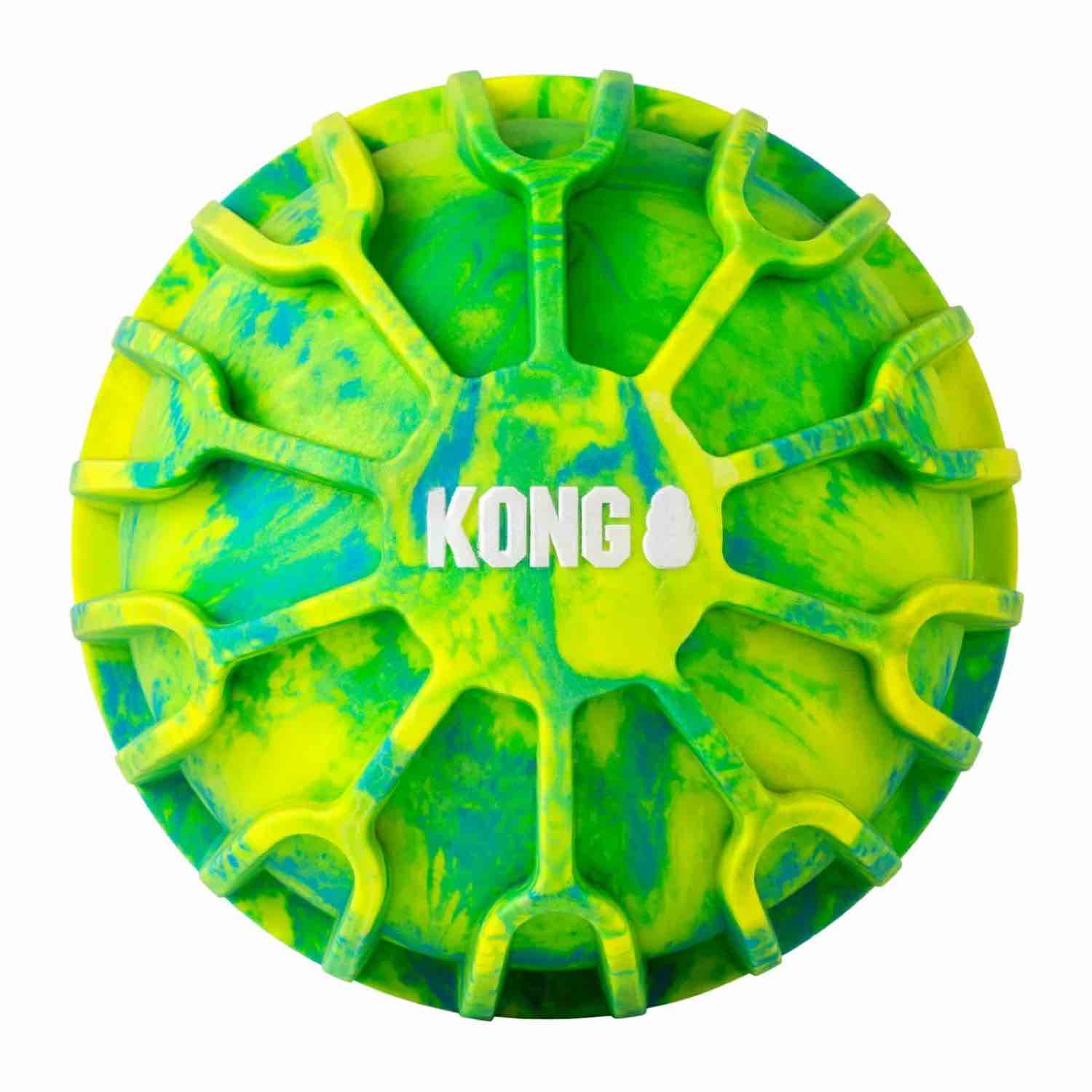 KONG dog ball, tie dye green and blue, flex ball for dogs