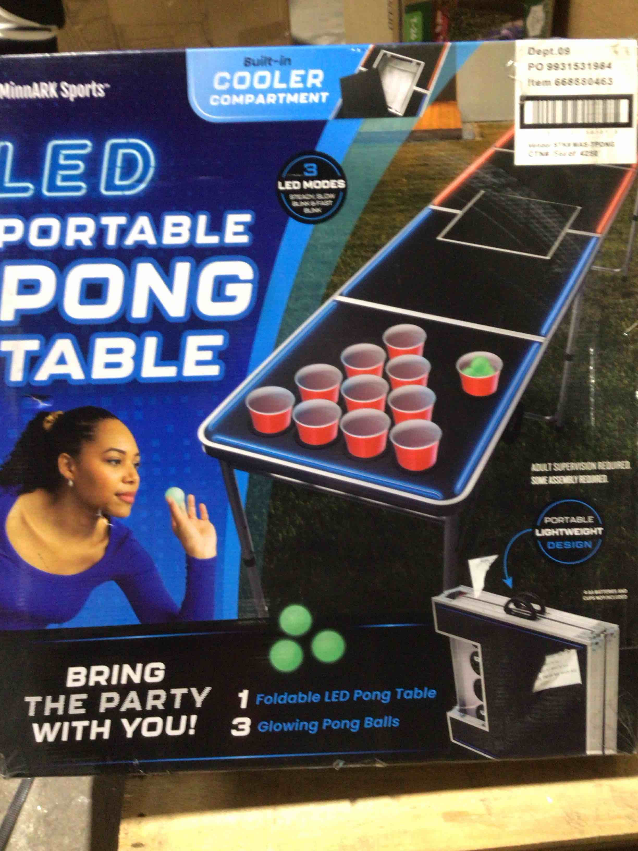 led portable pong table, folding party game set, for tailgating and outdoor parties, 8-foot length