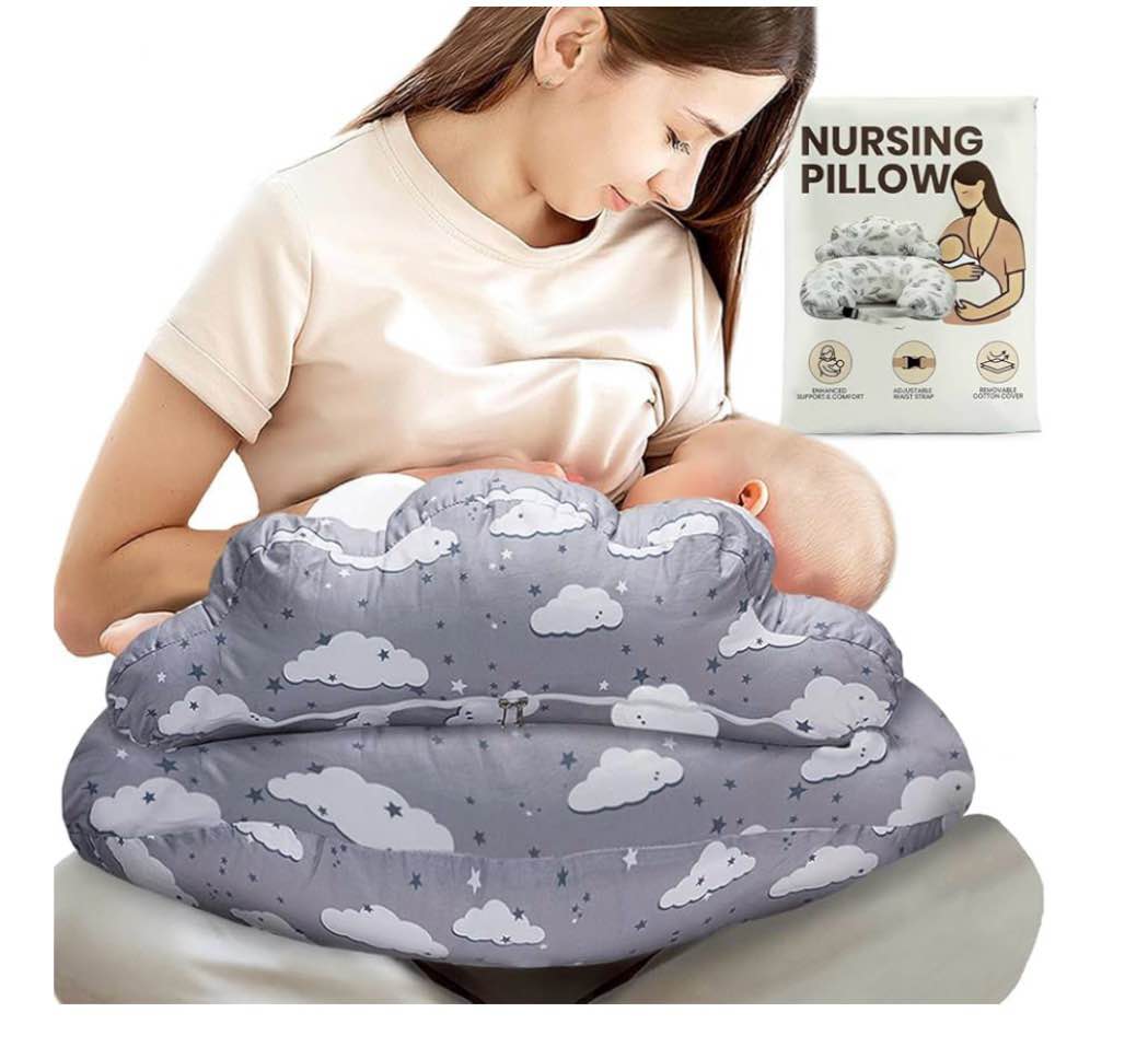 pillani nursing pillow – plus size breastfeeding pillows with security fence for enhanced support & comfort – removable cotton cover, adjustable waist strap, baby essentials, baby registry search