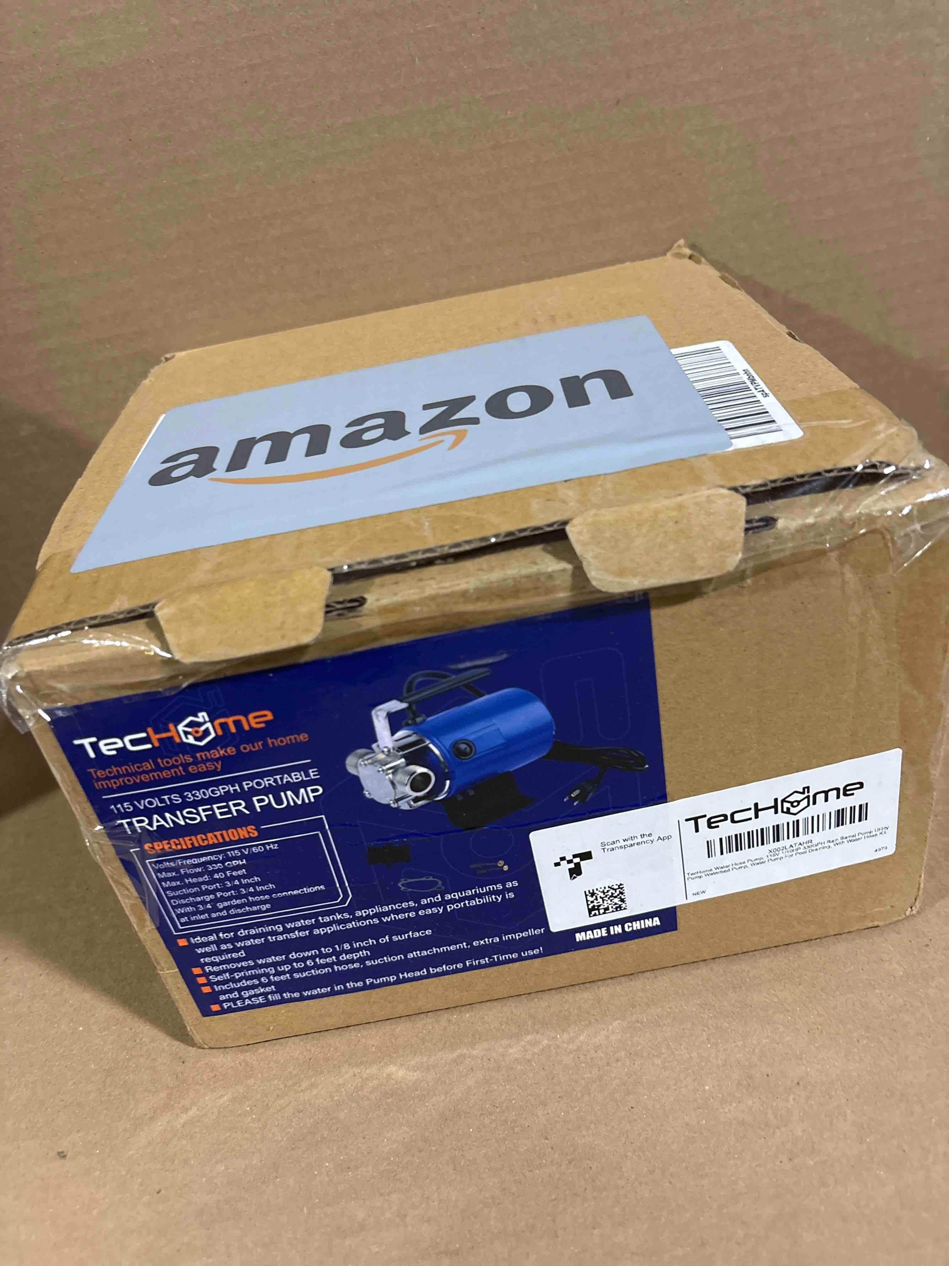 Condition photo showing New/Like New for Pump with Hose, 115V 1/10HP 330GPH Power Water Pump Transfer Drain Pump, with Suction Hose Kit. 1/10HP Portable Pump-Blue