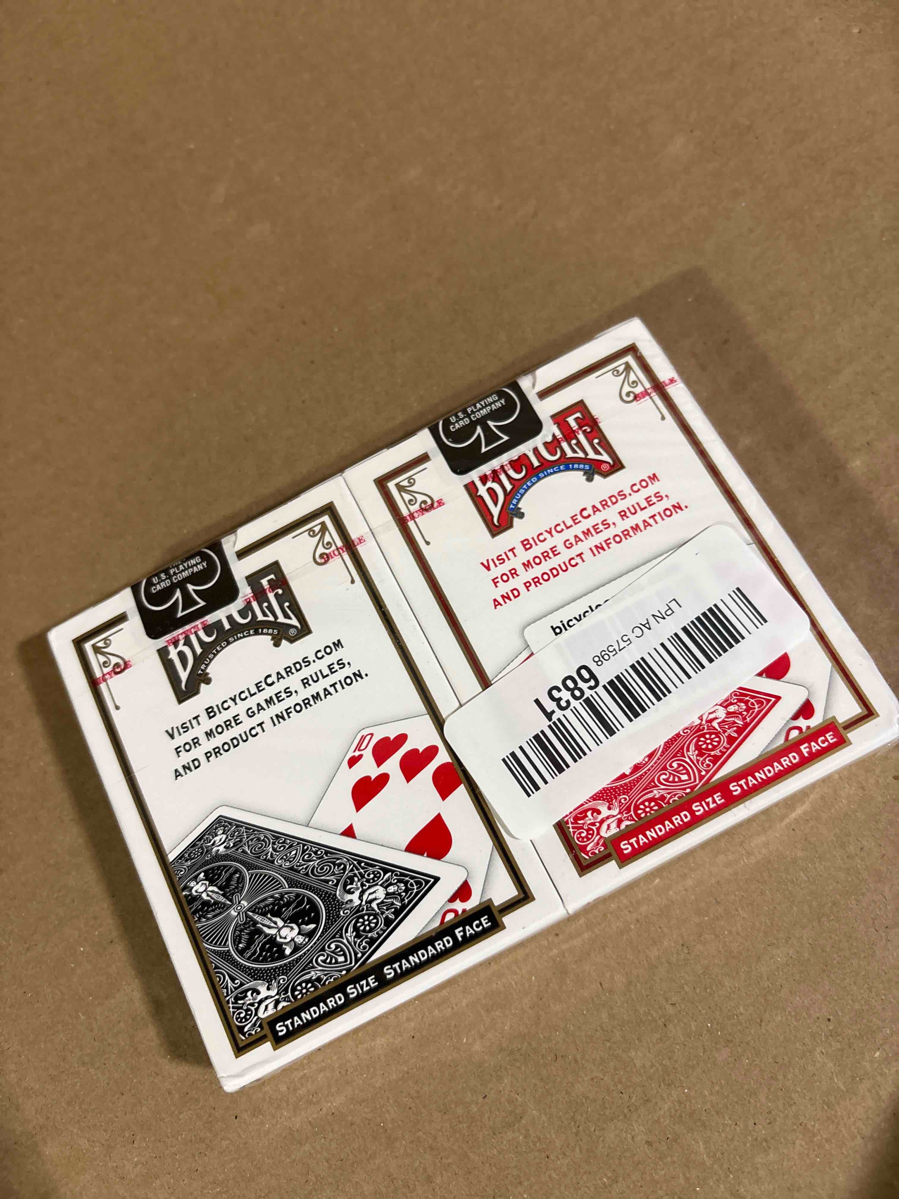 Condition photo showing New/Like New for Bicycle Rider Back Playing Cards, Standard Index, Red & Black Decks of Cards, Premium Poker Cards for Blackjack, Casino Games & Family Game Night, 2 Count (Pack of 1) 2 PK Red/Black Std 807