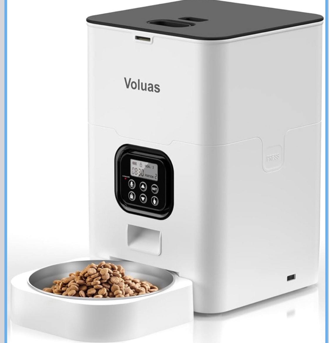 voluas automatic cat feeders - timed pet feeder for cats and dogs with dry food dispenser, desiccant bag, programmable portion control, 4 daily meals, 10s voice recorder