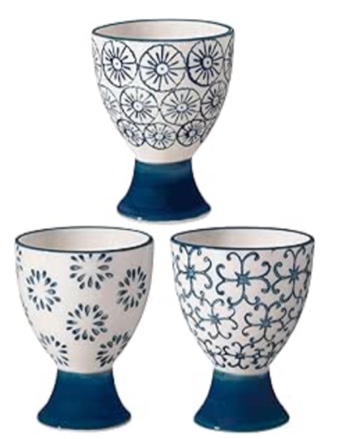 Nordring Kristina Stoneware Egg Cups – Set of 3 Handmade Ceramic Egg Holders with Patterned Stamp Decor – Dishwasher & Microwave Safe – Rustic Scandinavian Design – 2.75’’ High
