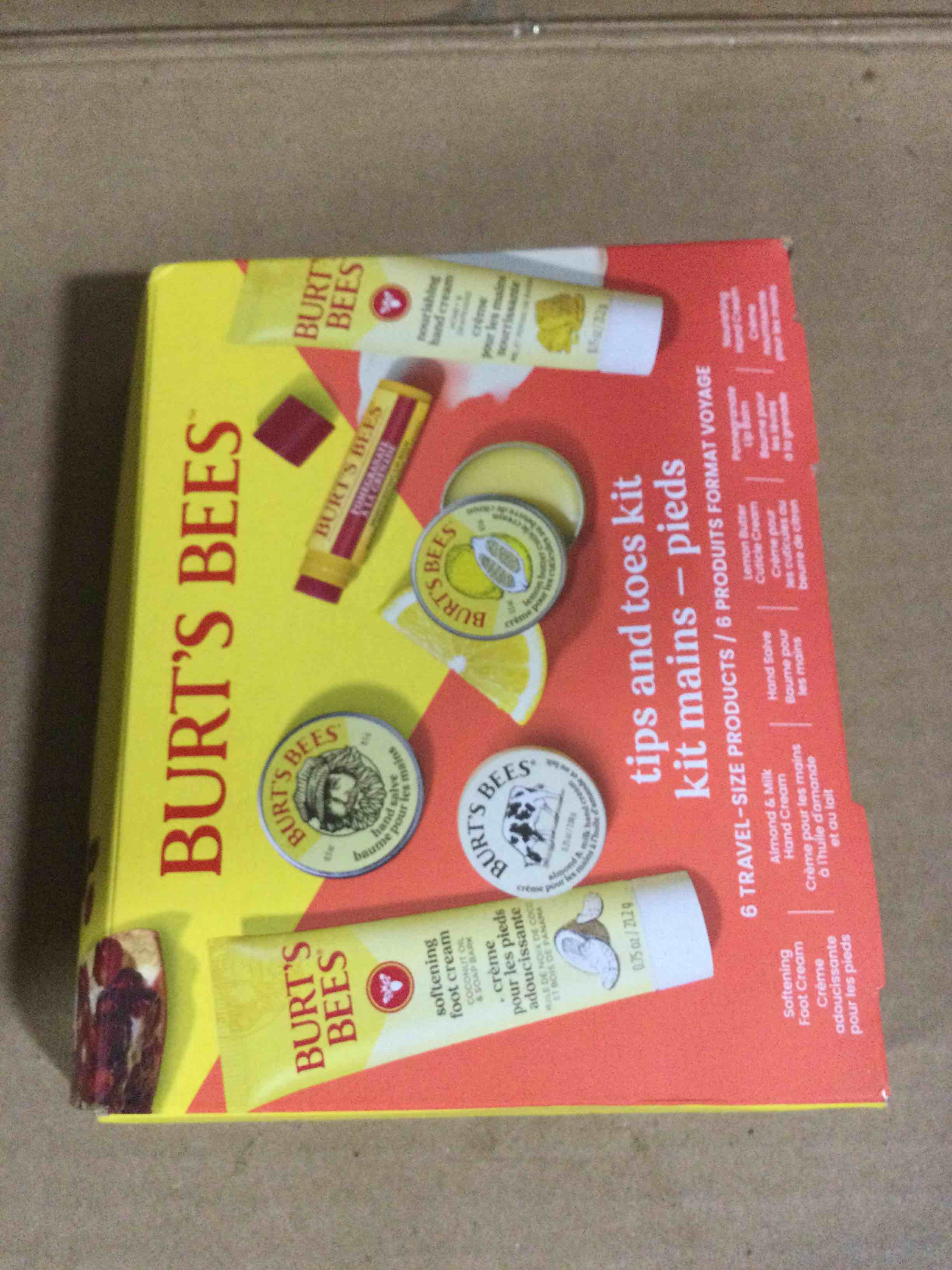 Condition photo showing New/Like New for Burt's Bees Christmas Gifts - Tips and Toes Kit, 6 Travel Size Products for Stocking Stuffers - Pomegranate Moisturizing Lip Balm, 2 Hand Creams, Foot Cream, Cuticle Cream, and Hand Salve Tips & Toes Set 6 Count