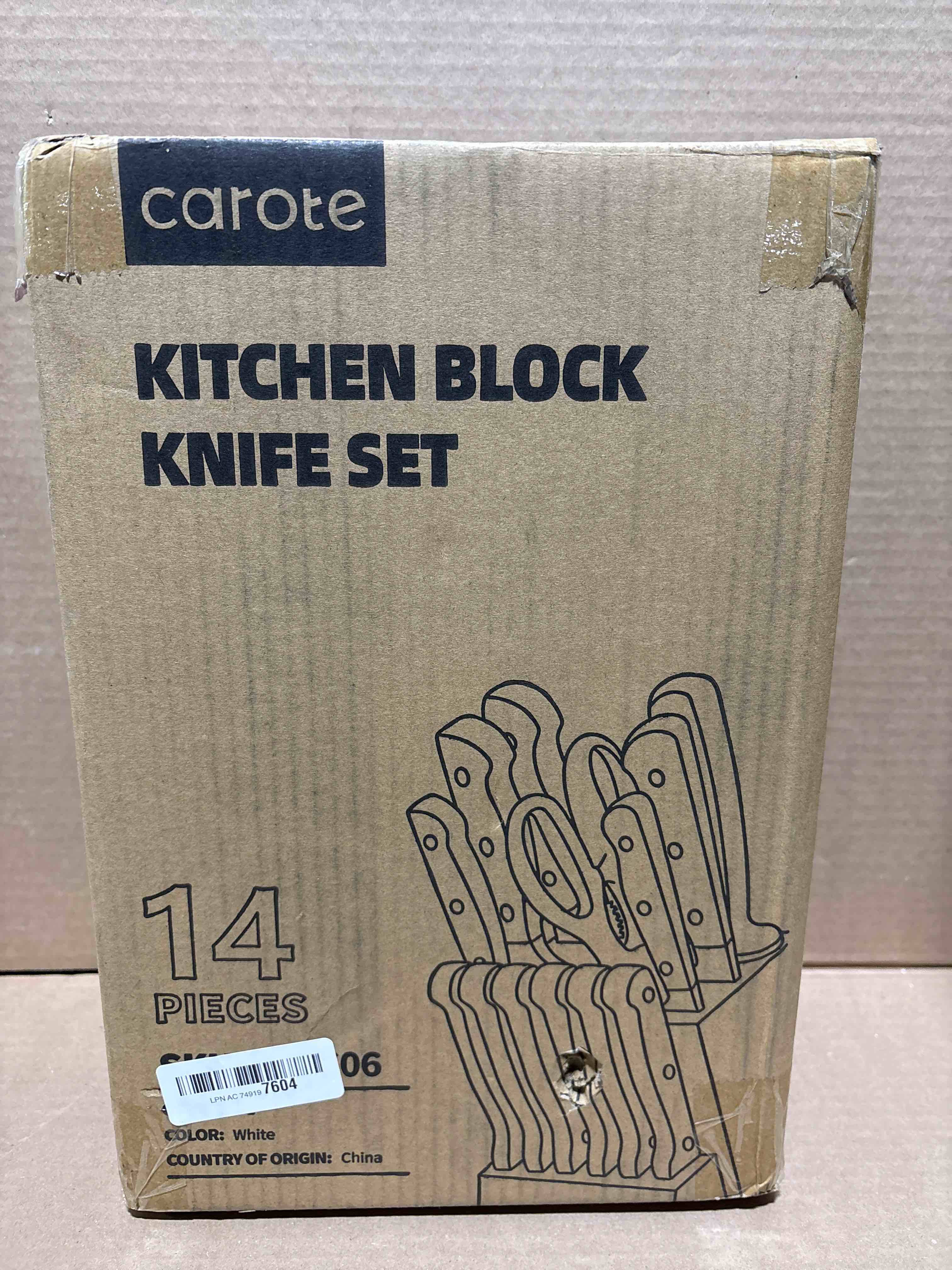 Condition photo showing New/Like New for CAROTE 14 Pieces Knife Set with Block, Forged, High Carbon Stainless Steel Sharp Blade Block Knife Set, Dishwasher Safe Cutlery, Cream Cream 14pcs