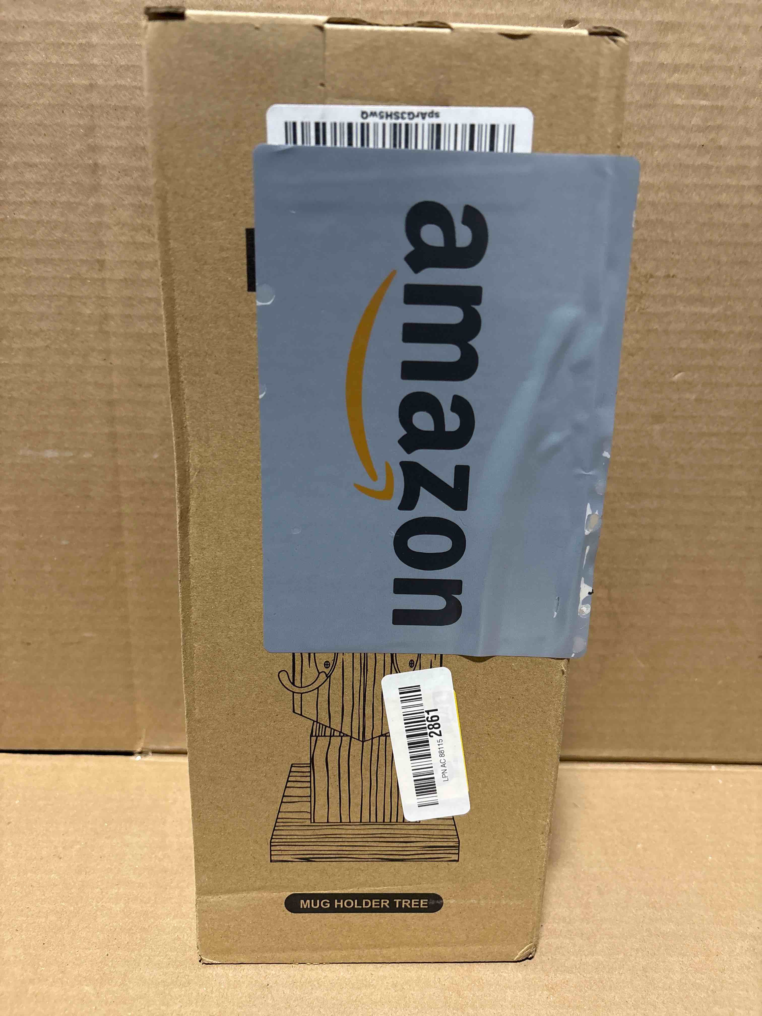 Condition photo showing New/Like New for PUERSI Coffee Mug Holder for Counter, Rustic Solid Wood Mug Tree, Farmhouse Wooden Coffee Cup Rack with 8 Hooks (Rustic Brown)