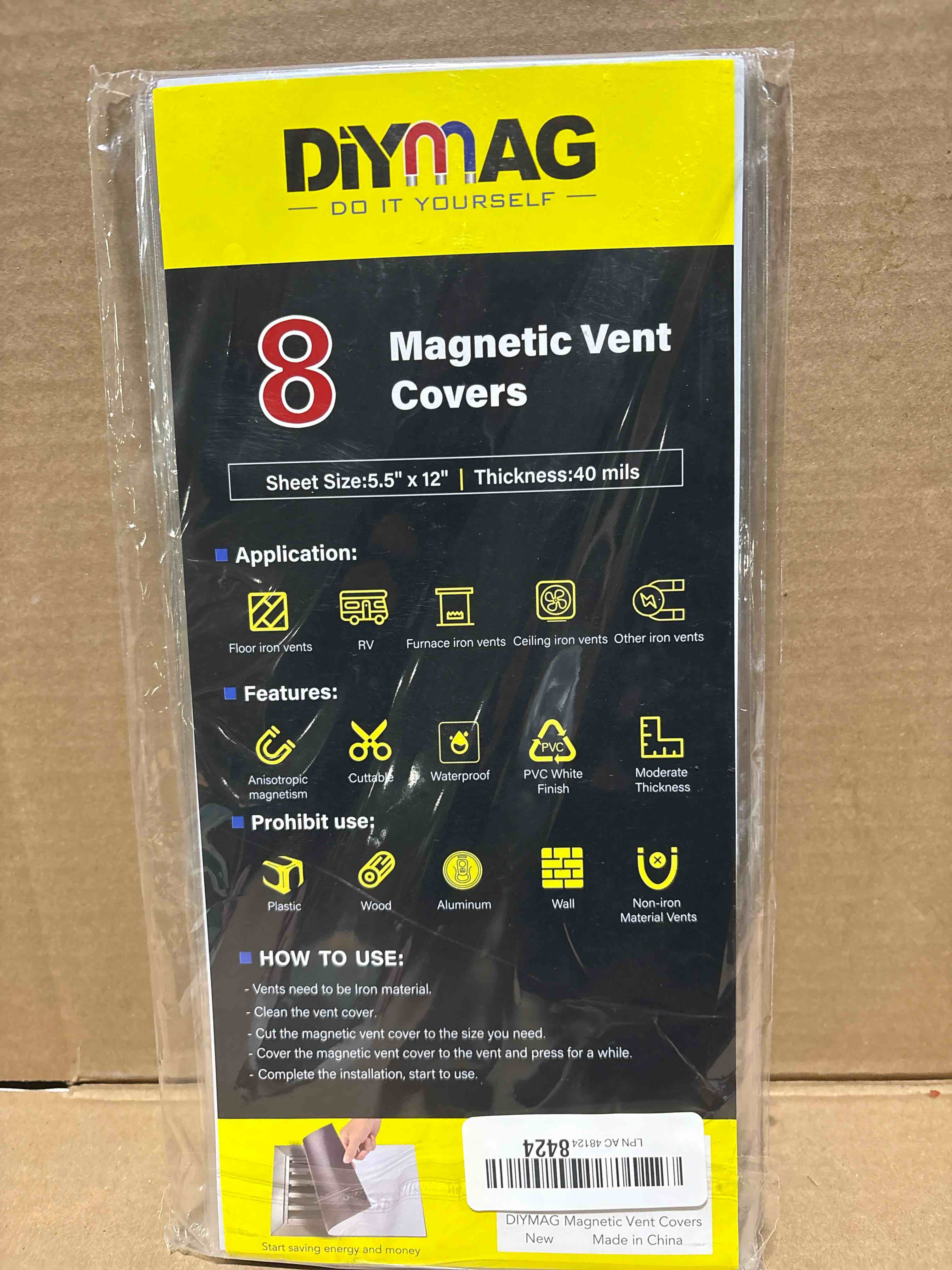 Condition photo showing New/Like New for Powerful Thick Magnetic Vent Cover 8 X 15.5 Inch Fits Home Air Vent for Floor, Wall, Ceiling Steel Registers, RV, Easily Cut to Any Size (Set of 4) 8" X 15.5"