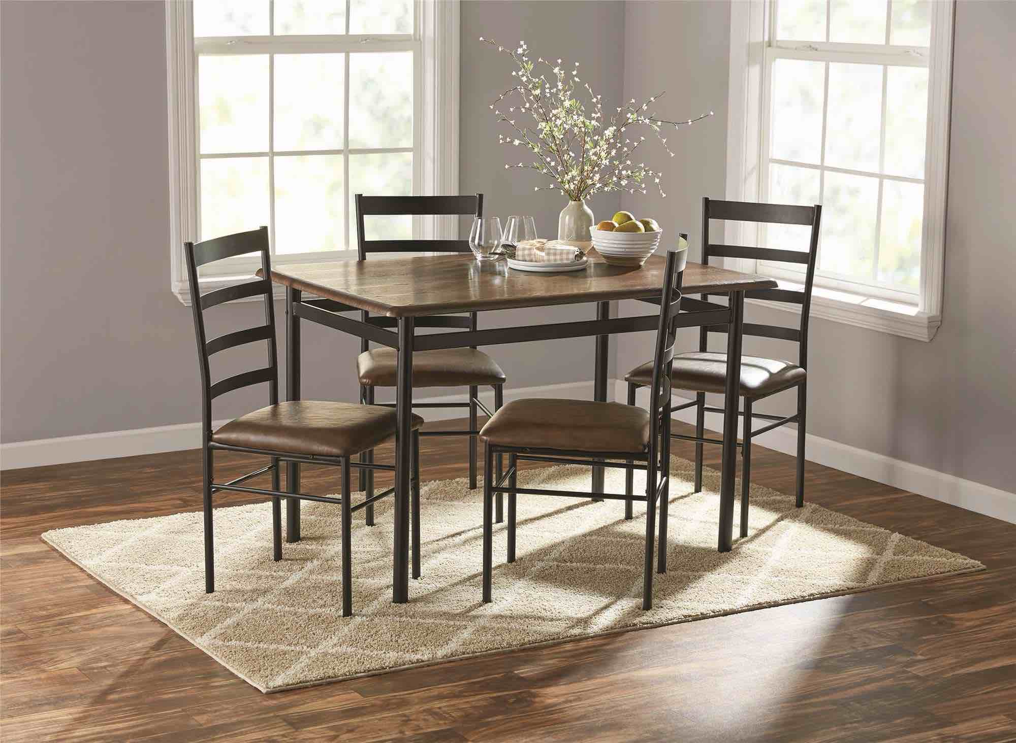 Mainstays 5-Piece Wood & Metal Dining Set, Canyon Walnut and Black