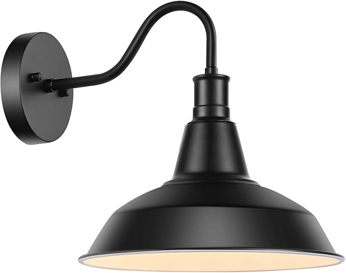 industial outdoor gooseneck wall sconces, vintage wall mount light exterior wall lighting fixture black farmhouse barn light for porch