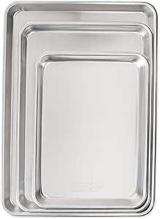Nordic Ware Naturals 3 Piece Set - USA Made Aluminum Commercial Quality Sheet Pan for Baking or Roasting, Encapsulated Galvanized Steel Rim Prevents Warping; Half Sheet, Jelly Roll and Quarter Sheet