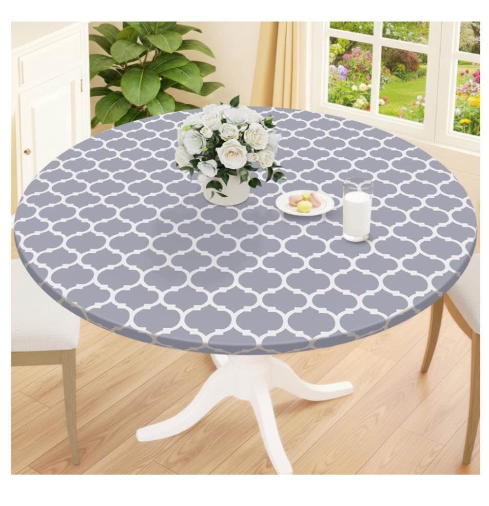 smiry round picnic tablecloth waterproof elastic fitted table covers for 36” - 44” tables