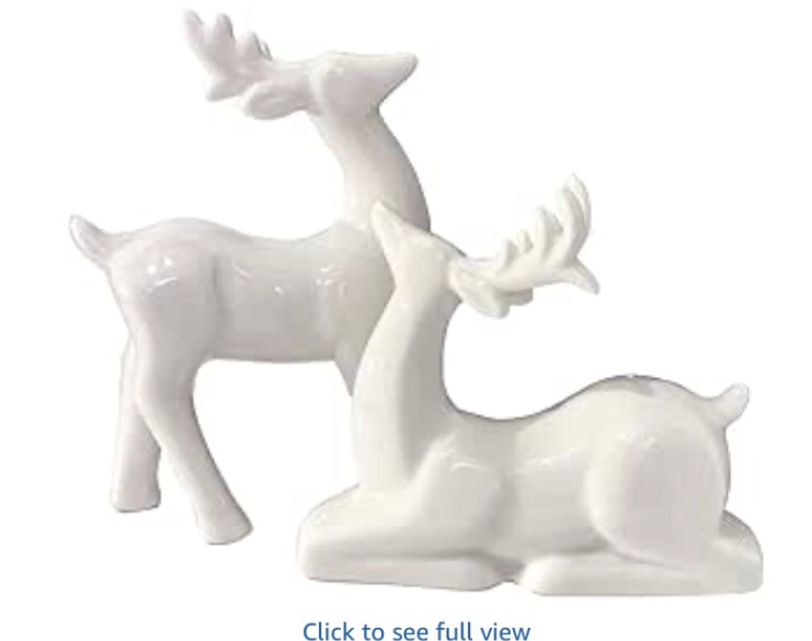 Condition photo showing New/Like New for Porcelain Christmas Reindeer Figurines, Pack 2 Mini Animal Reindeer Decor Deer Statues Sculpture Tabletop Ornaments for Cabinet Mantel Shelves Fireplace Home Décor Accents Collectible Figurines