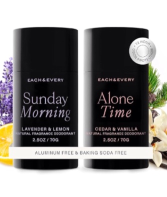 Each & Every Aluminum Free Deodorant for Women & Men, Lavender & Lemon + Cedar & Vanilla - All Natural