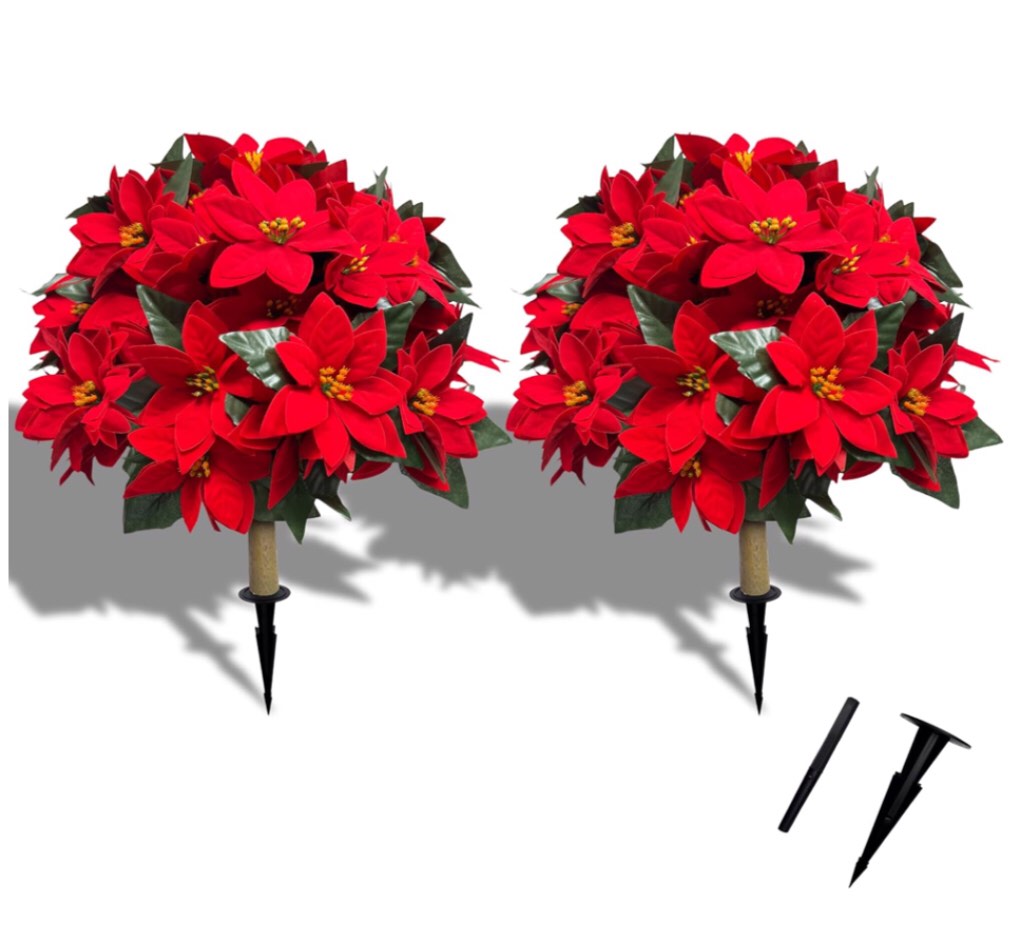LCG FLORALS 2pack 15” artificial poinsettia balls 