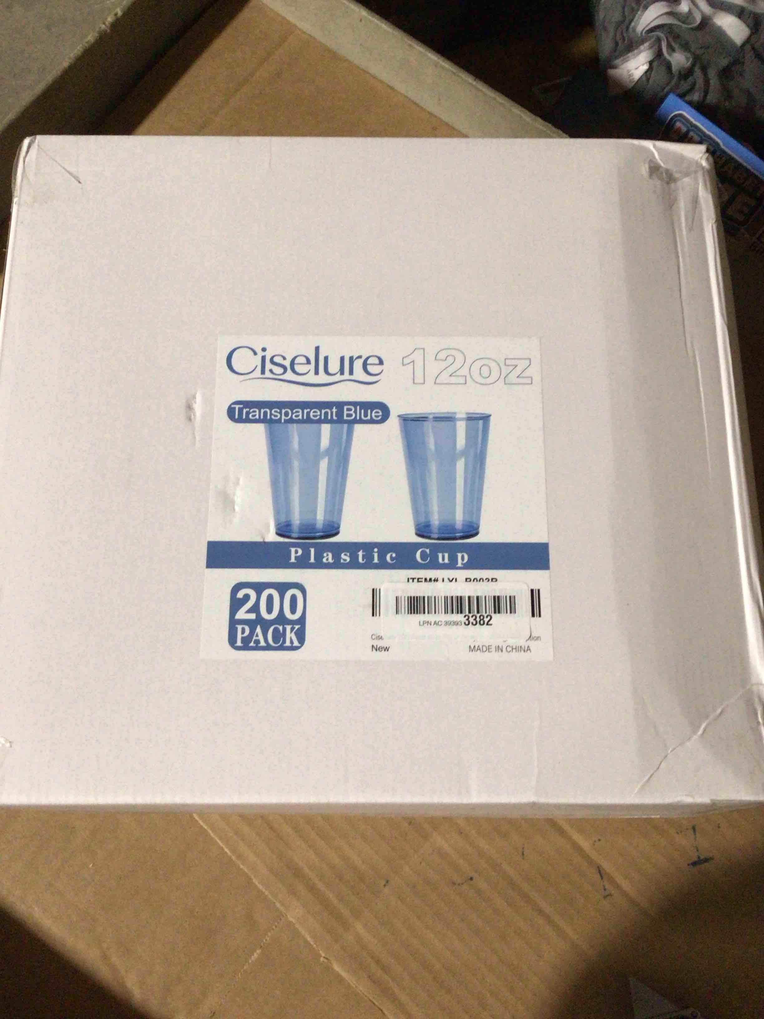 Ciselure 200 Pack Blue Plastic Cups, 12 oz Clear Plastic Disposable Cups, Big Size Fancy Party Cups for Party, Wedding, Reception