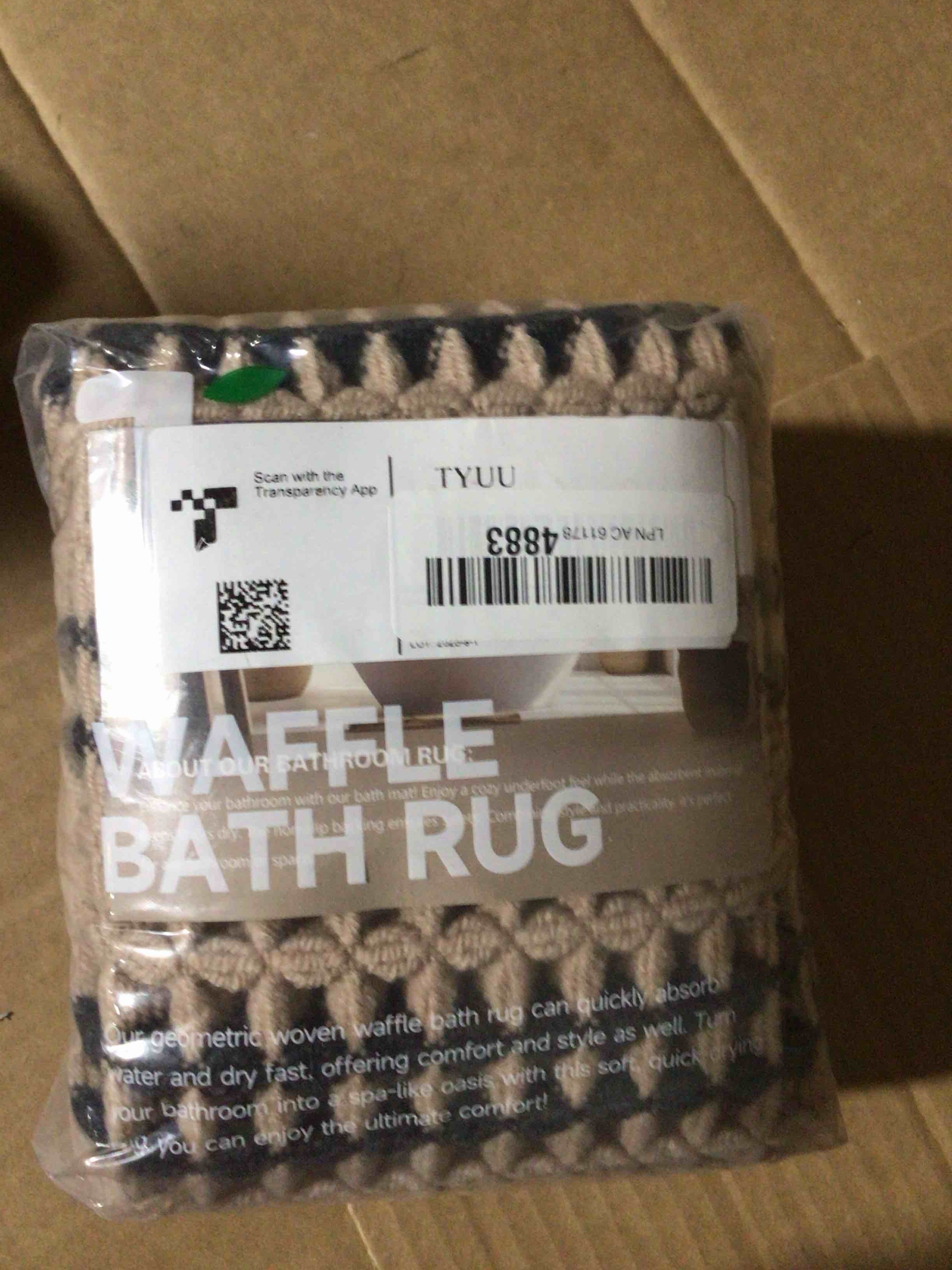 TYUU Waffle Bath Mat, Boho Bathroom Rugs Non Slip Washable Super Absorbent Quick Dry Bath Mat Farmhouse Bathroom Decor, 24"x16" Black and Khaki