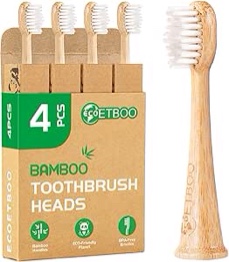 ECO Friendly, bamboo toothbrush heads 4pcs (ECOETBOO) compatible with electric toothbrush 100% BPA free plant based bristles
