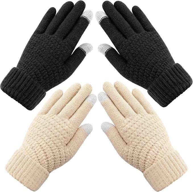 black,beige gloves, with tactile finger tips, women winter gloves pack of 2