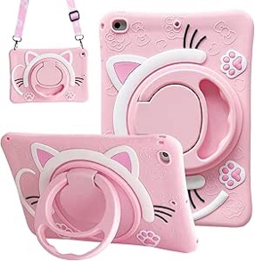 Pink kitty case for iPad, kids case, pink kitty with paws, includes a shoulder holder (PINK)