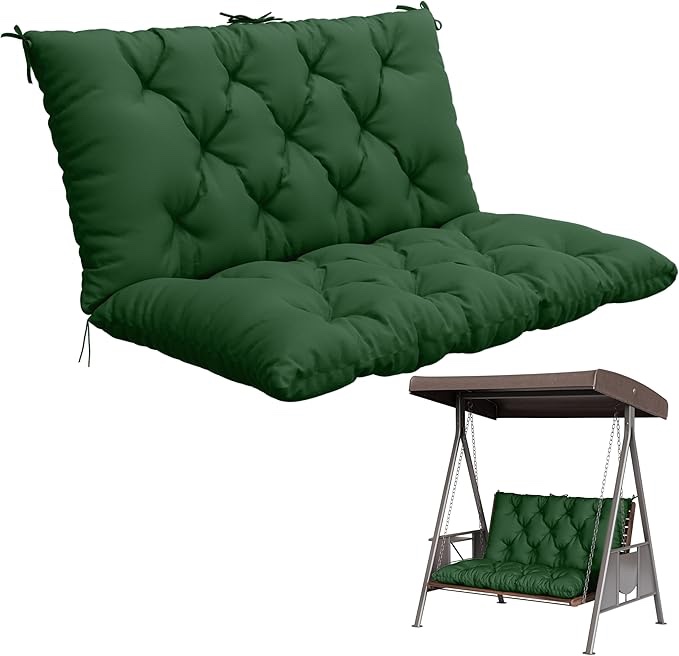 Porch Swing Cushion with Backrest,Waterproof Bench Cushion for Outdoor Furniture,2-3 Seater Replacement Thickened 5 in swing cushion,with Ties,Patio,Outdoor,Backyard and Garden (Green,60x40 in) 60''×40''×5'' Green