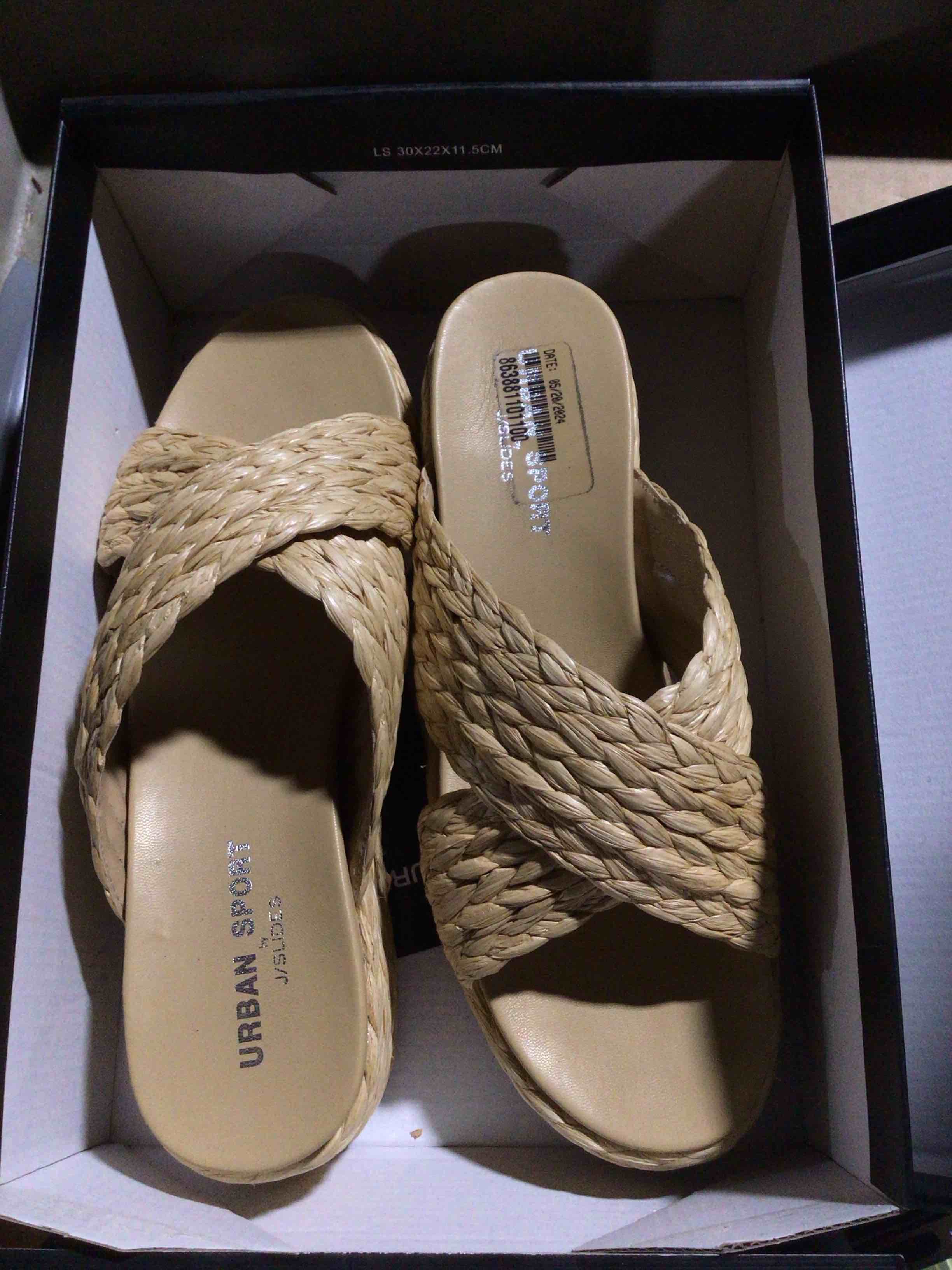 new J/ slides women’s beige braided plat round 