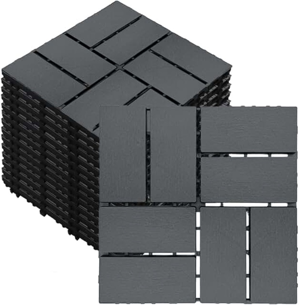 27 pcs 12x12 inch interlocking deck tiles - waterproof all-weather outdoor patio flooring for pool, balcony, backyard, porch & garden, dark grey