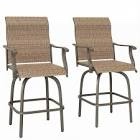 Outsunny Set of 2 Outdoor Swivel Bar Stools with Armrests, Bar Height Patio Chairs with Steel Frame for Balcony, Poolside, Backyard, Brown