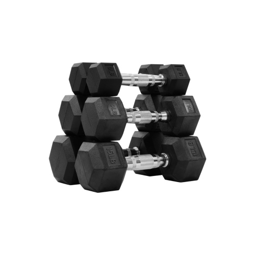 HEXAGONAL DUMBBELLS, RUBBER COATED FOR EXERCISE AND FITNESS, MULTIPLE SIZES--ONLY SUPPORTS SELF PICKUP