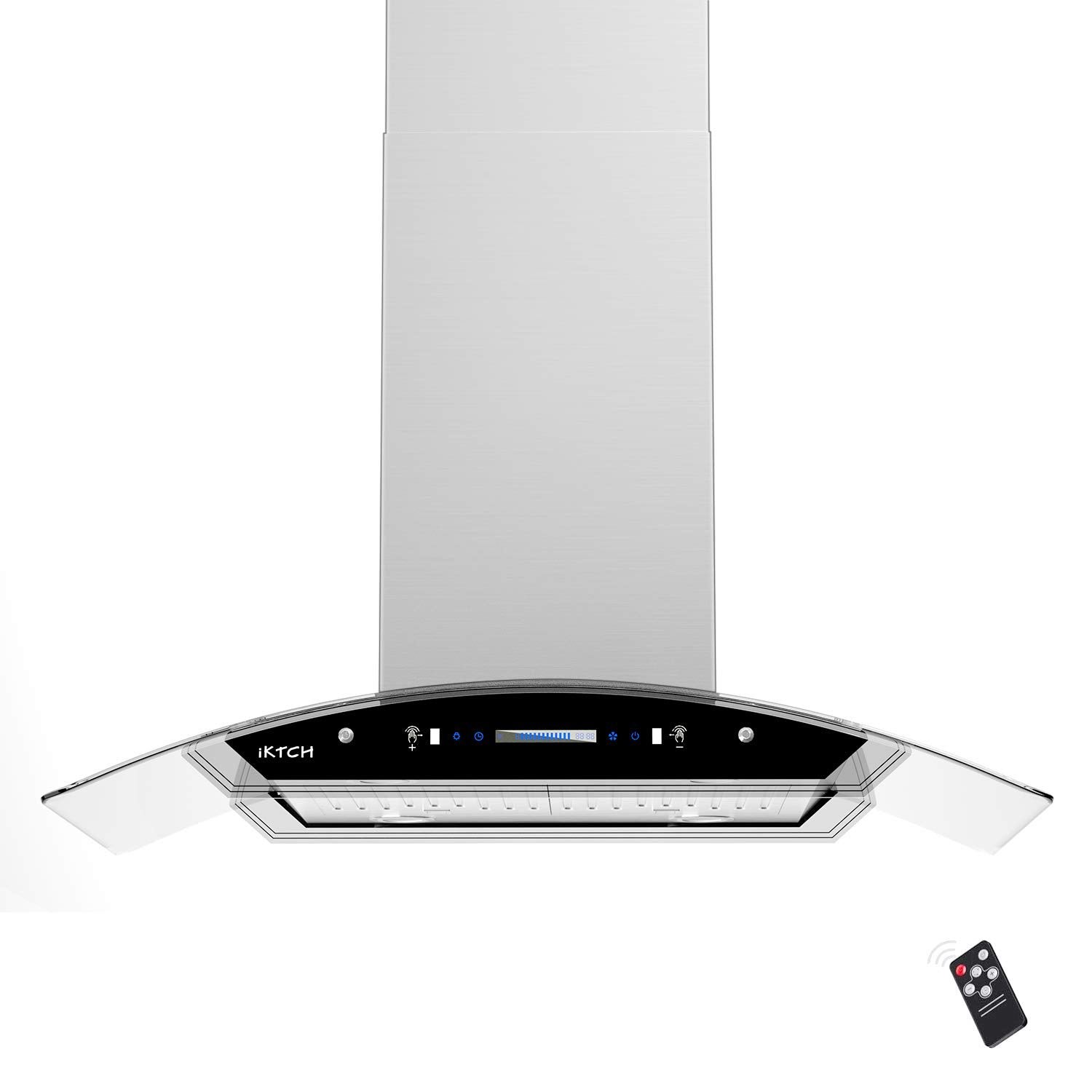 (incomplete Broken glass) IKTCH - Island Mount Range Hood 900 CFM Ducted Kitchen Vent Hood IKIS01 - Silver - 30 inch