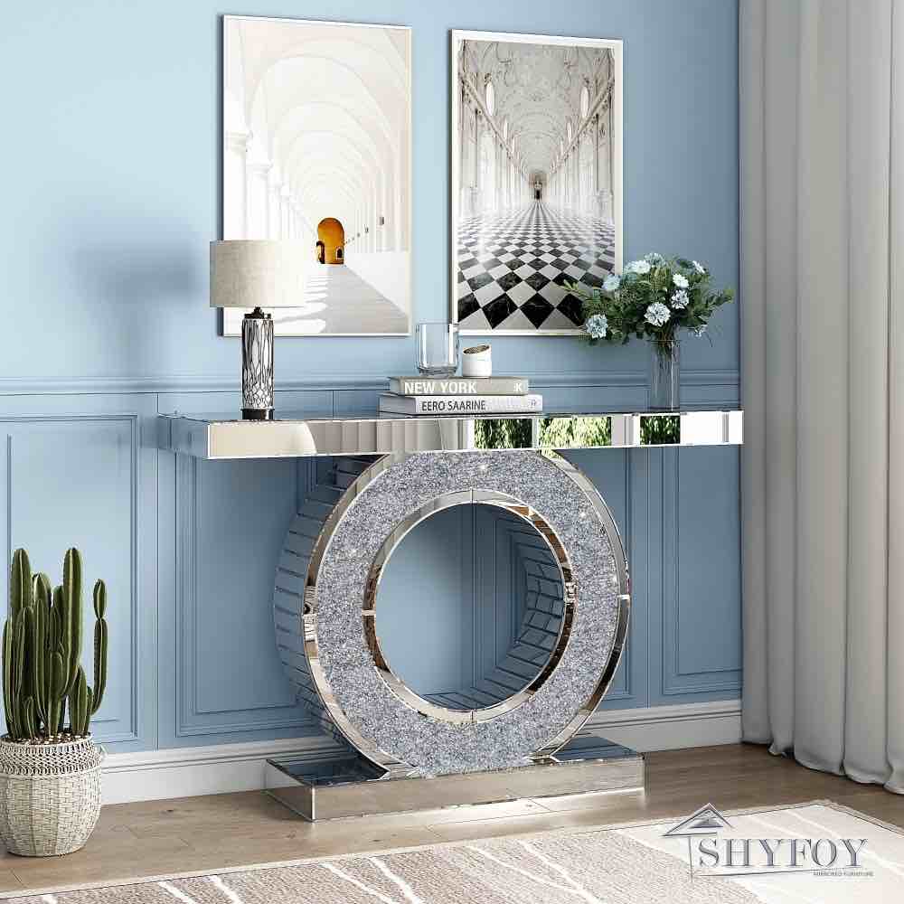 (incomplete base only) SHYFOY 47.27" Mirrored Glass Console Table with Crush Diamond