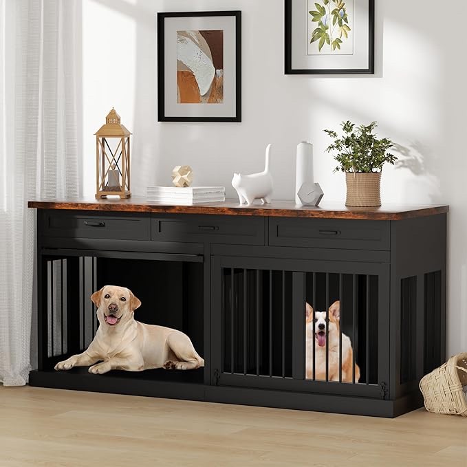 (incomplete one box of two only) Furniture Style Dog Crate - Indoor Wooden Dog Craate Furniture 