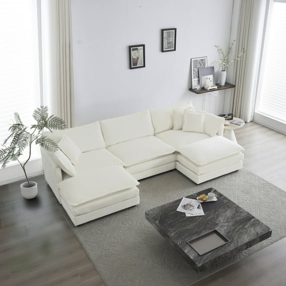 Modular Sectional Sofa 5 Piece, U-Shaped Couch with Convertible Corner Couch, Modern Minimalist Couches for Living Room, White ( incomplete one box only)