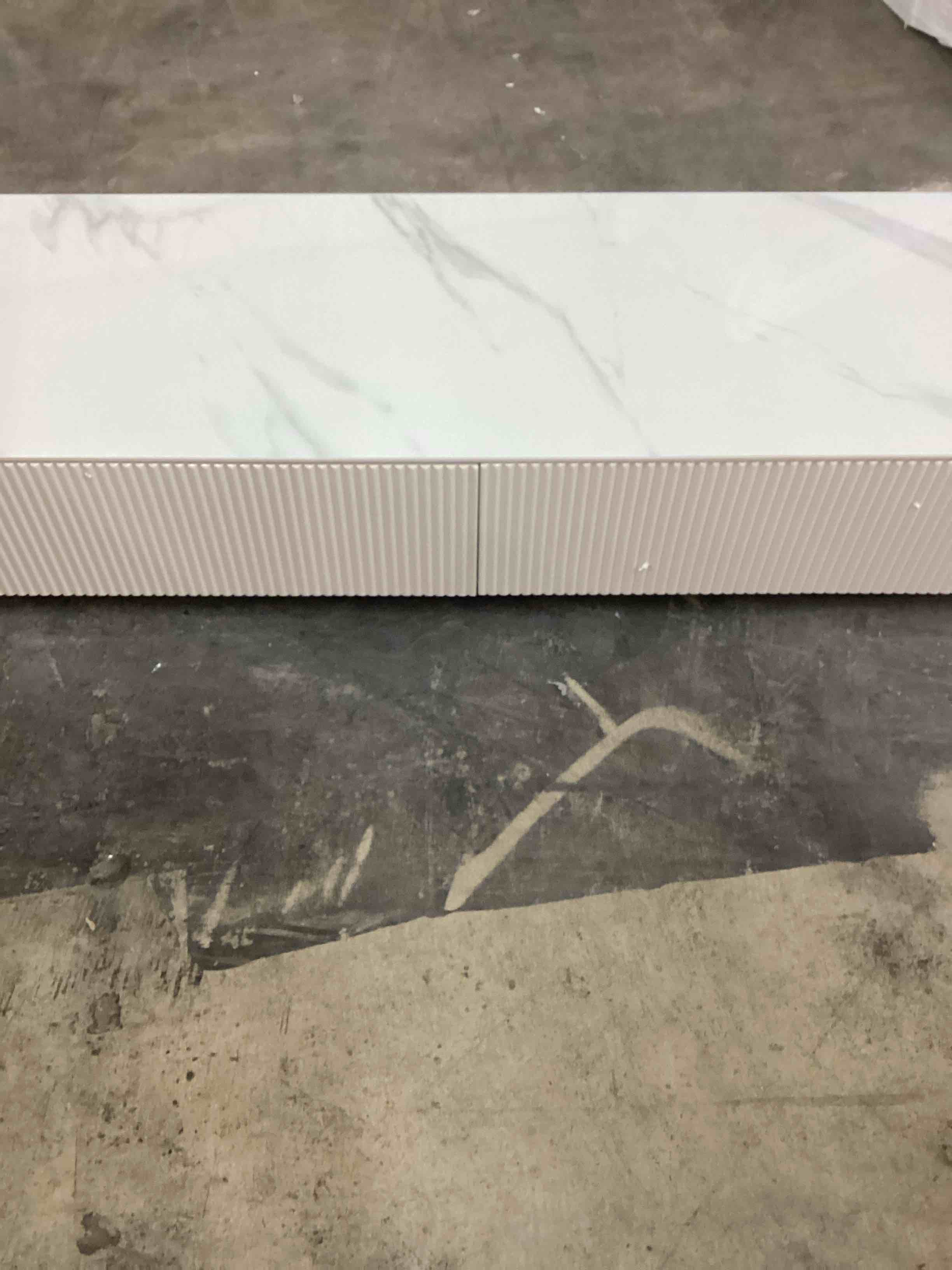 White+Gold TV Stand TV Console Table with Faux Marble Top & 2 Drawers 