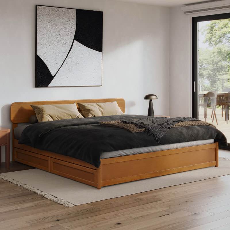 ause solid wood platform storage bed light toffee queen(incomplete)