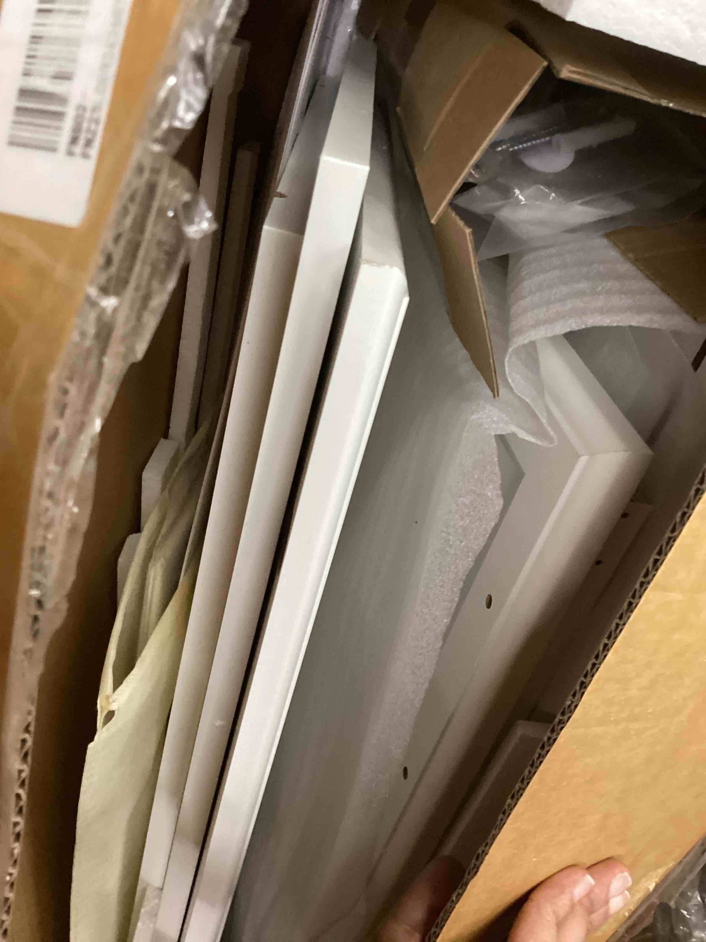 Condition photo showing As Is for Wall Storage Cabinet - Kitchen Laundry Wall Amount Cabinet with Two Shaker Doors and Shelf, in White