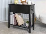 2 pack chairside narrow end table with drawer, solid recliner side table with storage shelf, slim nightstand bedside table for bedroom black