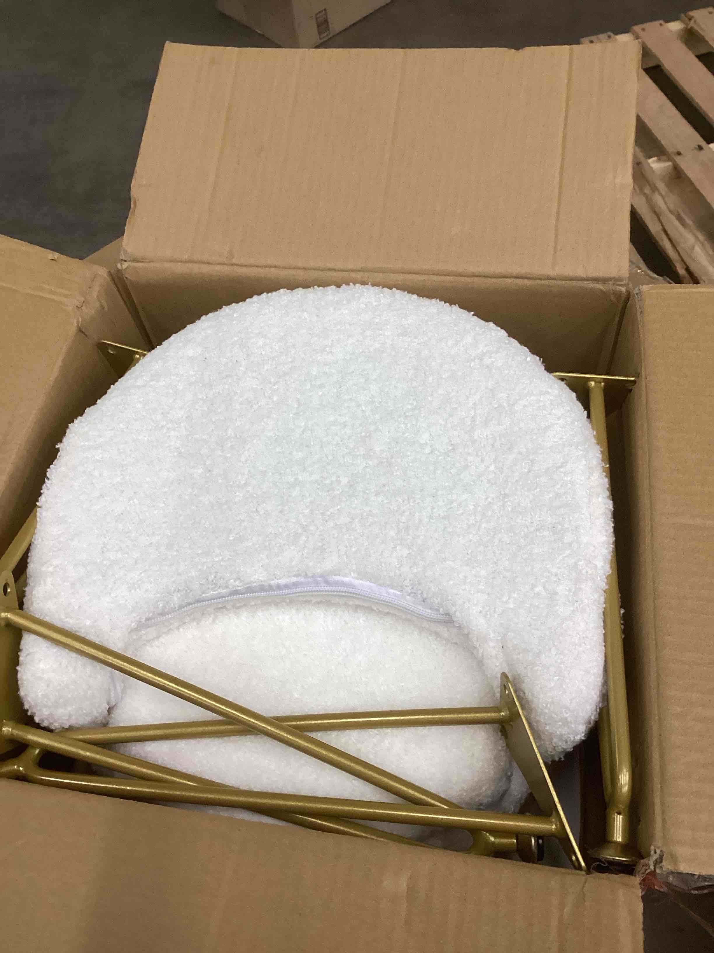 Condition photo showing Good Condition for Storage Ottoman Vanity Stool Chair with Folding Back Teddy Velvet Makeup Chair Multifunctional Upholstered Footstool,4 Metal Legs with Anti-Slip Feet for Bedroom Living Room Entryway 13"D x 13"W x 27"H White