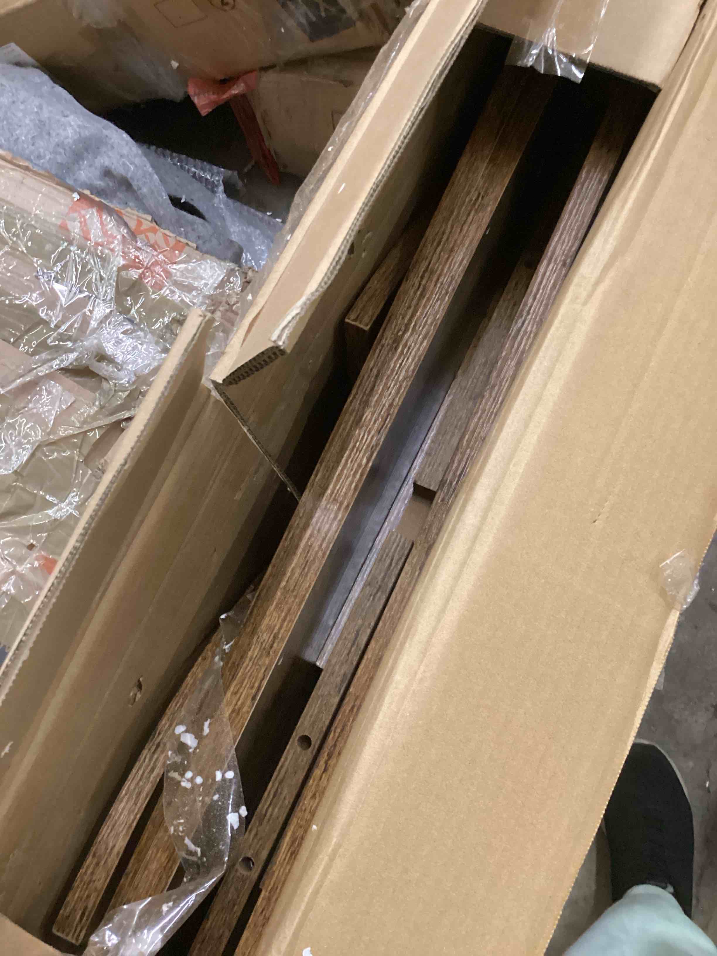 Condition photo showing As Is for IBF Foldable Coffee Table with Drawer Storage, 47" Wood Oval Living Room Tables, Modern Extendable Center Table for Bedroom, Multifunctional Rolling Tea Table with 4 Wheels for Home, Rustic Brown