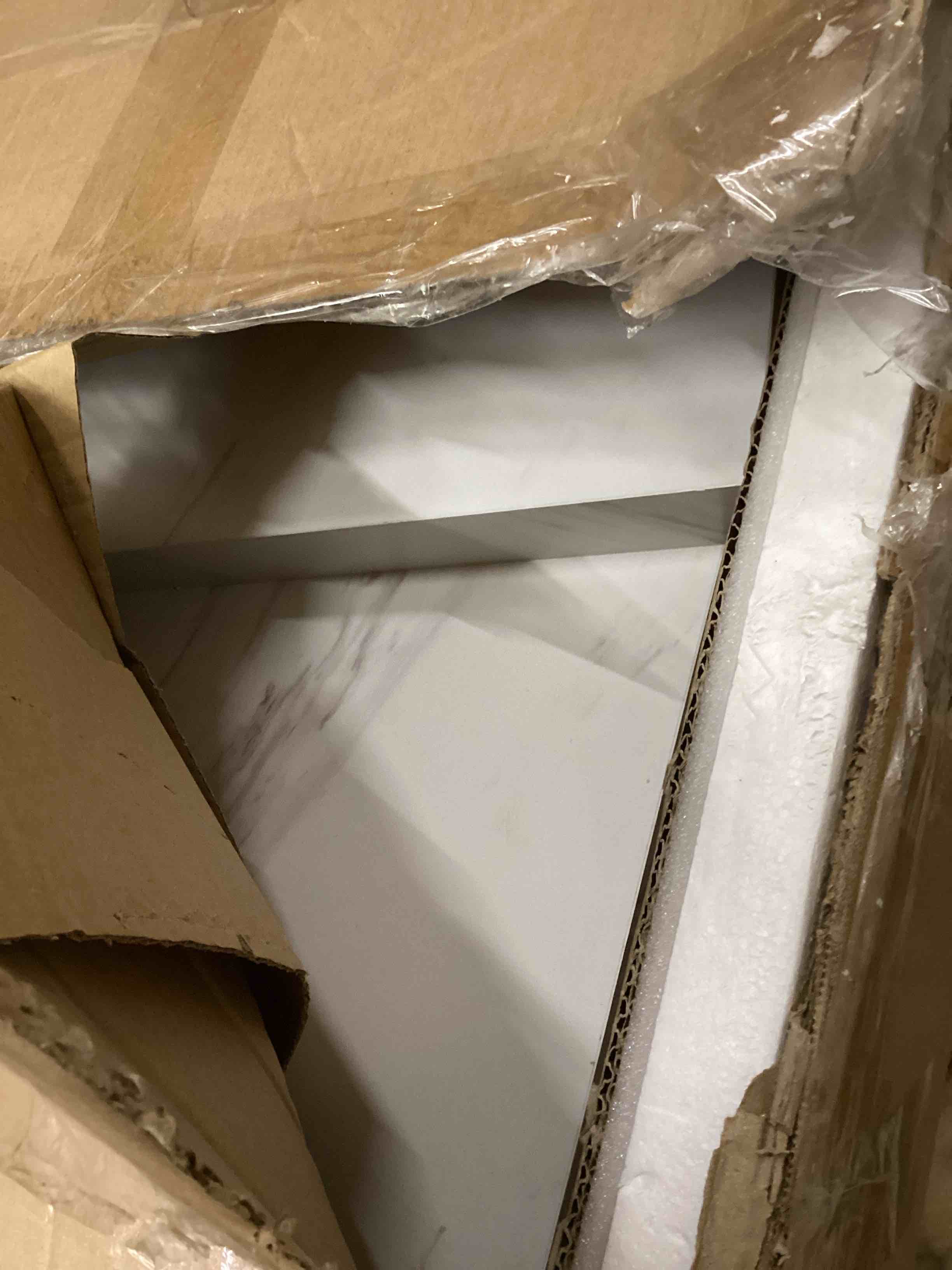 Condition photo showing As Is for HSH 71” White Faux Marble Dining Table, Rectangle Modern Dinner Kitchen Table for 6-8, Farmhouse Long Kitchen Furniture for Living Room, Industrial Wood Dining Room Table with Sturdy Base