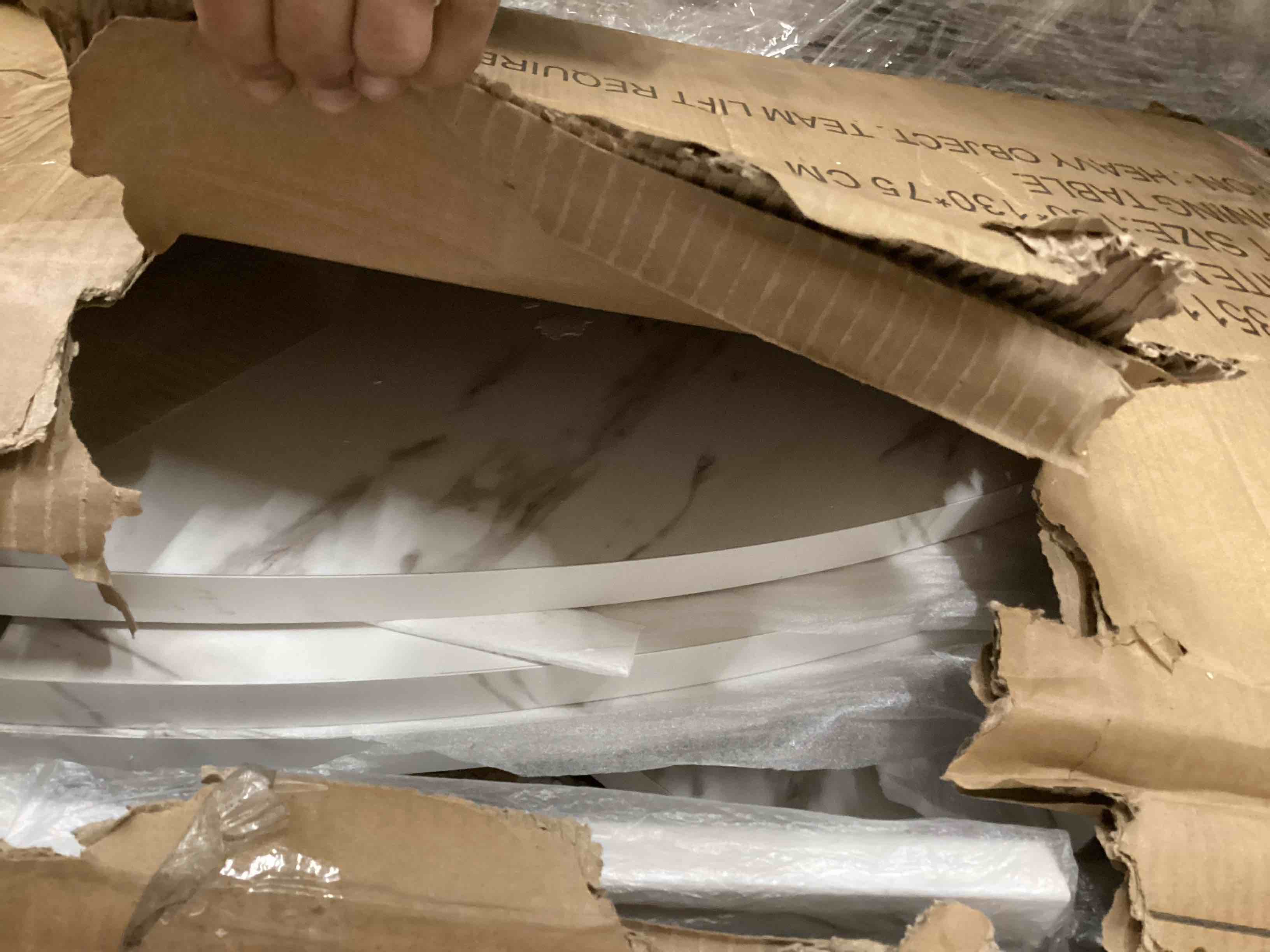 Condition photo showing As Is for  LVB White Faux Marble Round Dining Table, Circle Dining Table Kitchen 4-6 People, Mid-Century Pedestal Dinner Office Living Room, White Marble, 51 Inch