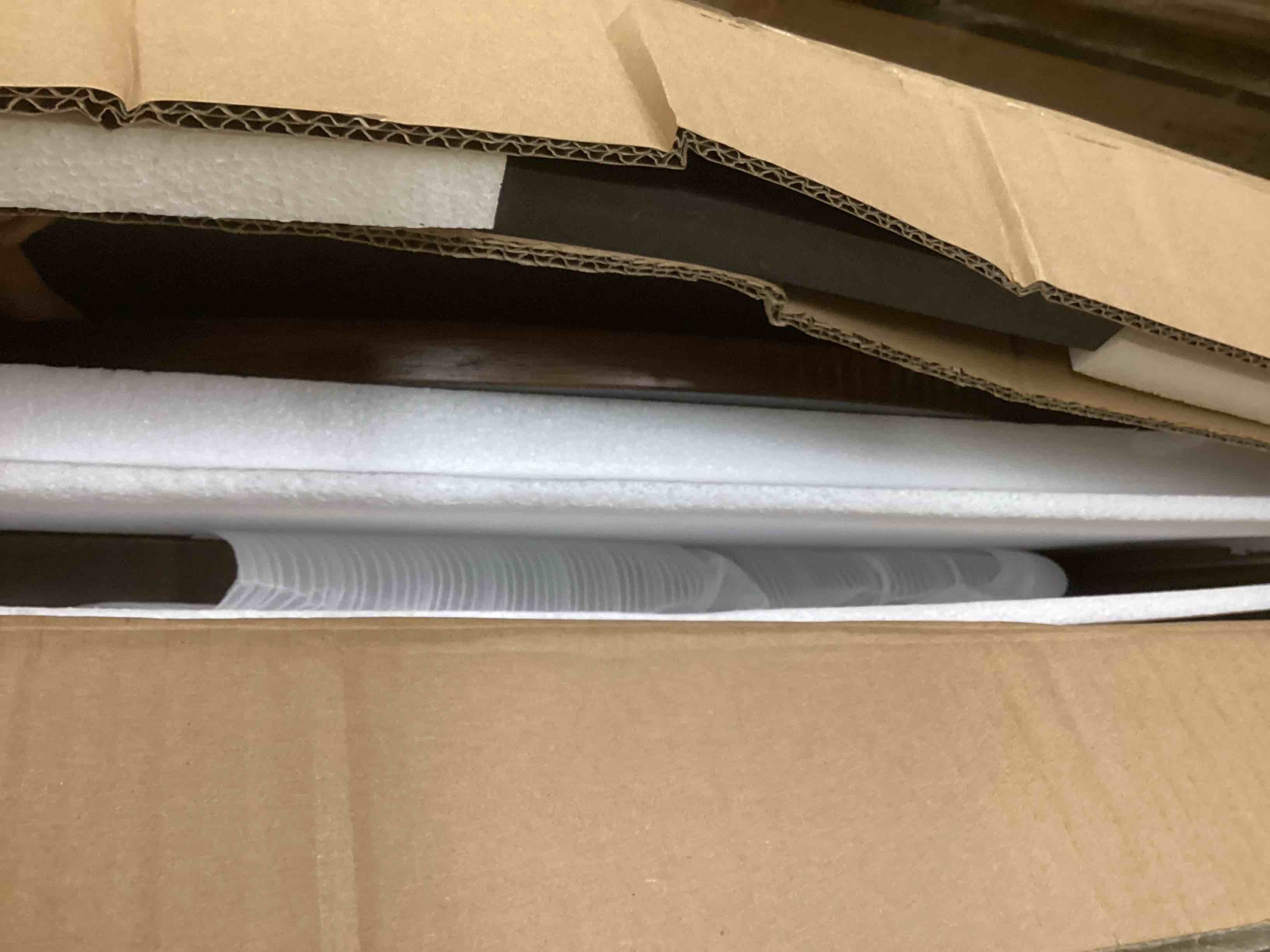 Condition photo showing As Is for Round Coffee Table for Living Room, Solid Wood Cocktail Tables With Splicing Top ,Wood Traditional Center Table-, 33.5â Mid-century Circular Tea Desk for Office, Easy Assembly, Rustic Brown KFZ3223