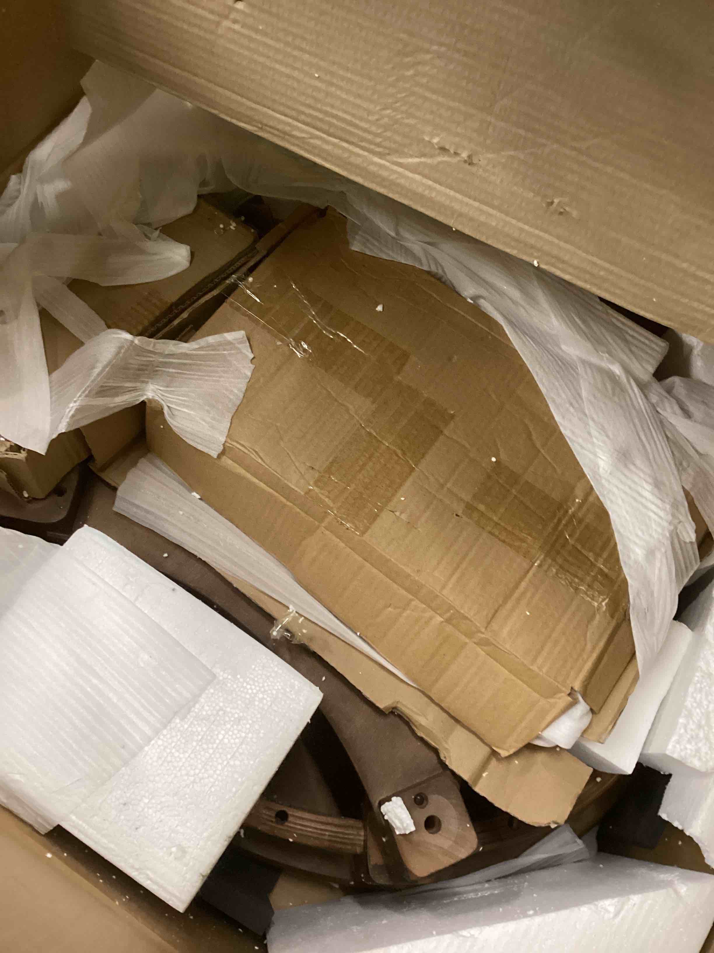 Condition photo showing As Is for LEEMTORIG Oval Round End Table, 2-Tier Solid Wood End Table Side Table with Drawer, Victorian Vintage Nightstand for Bedroom Living Room Hallway, 28" W x 22" D x 24.2" H, Caramel Brown CJZ-1533-MG