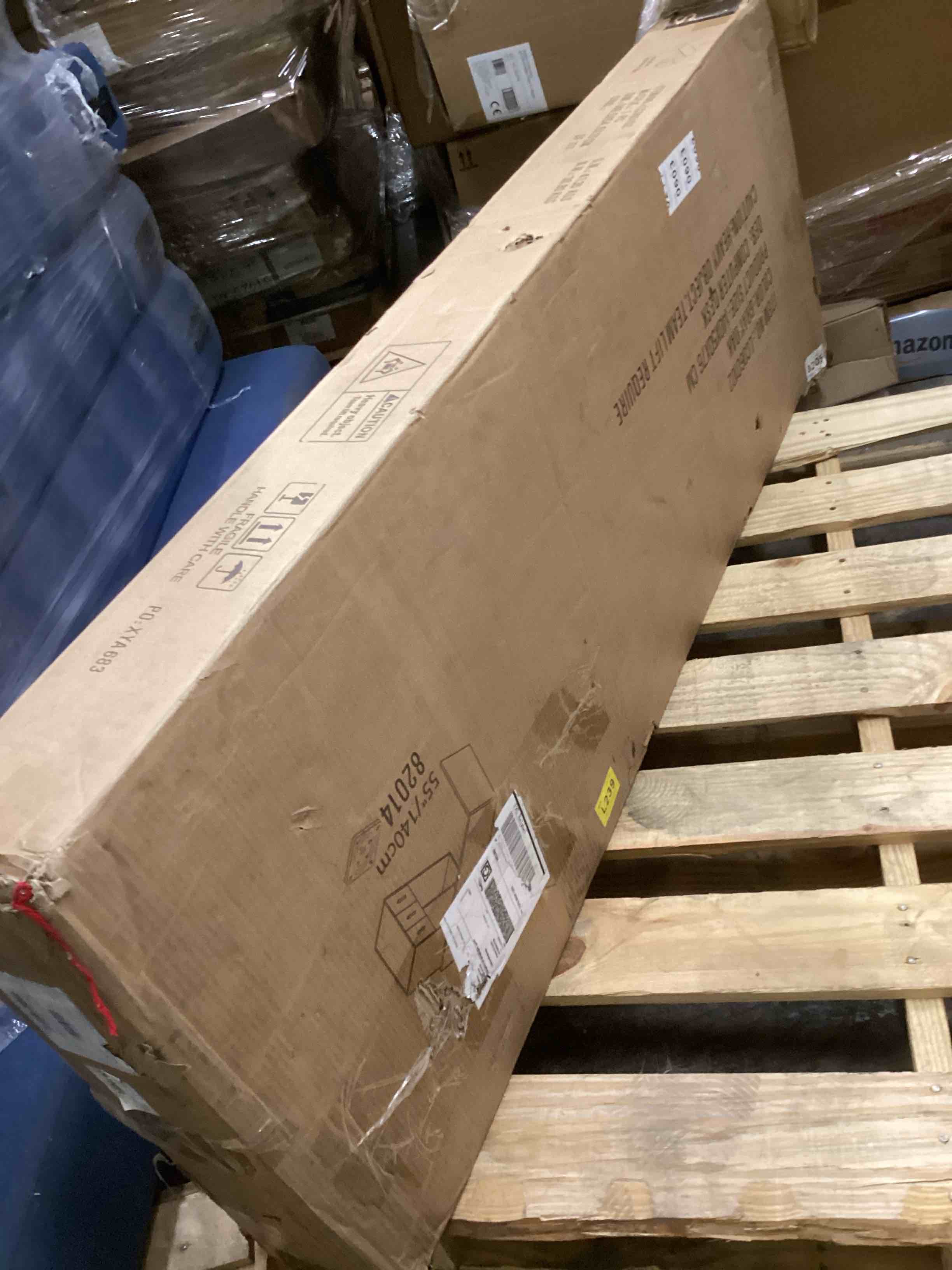 Condition photo showing Good Condition for HSH L Shape Desk with Drawers, L-Shaped Desk with Storage Cabinet Shelves, Home Office Corner Computer Desk for Executive Writing, Modern Wood Study PC Table in Bedroom Living Room, Grey Oak, 55 Inch