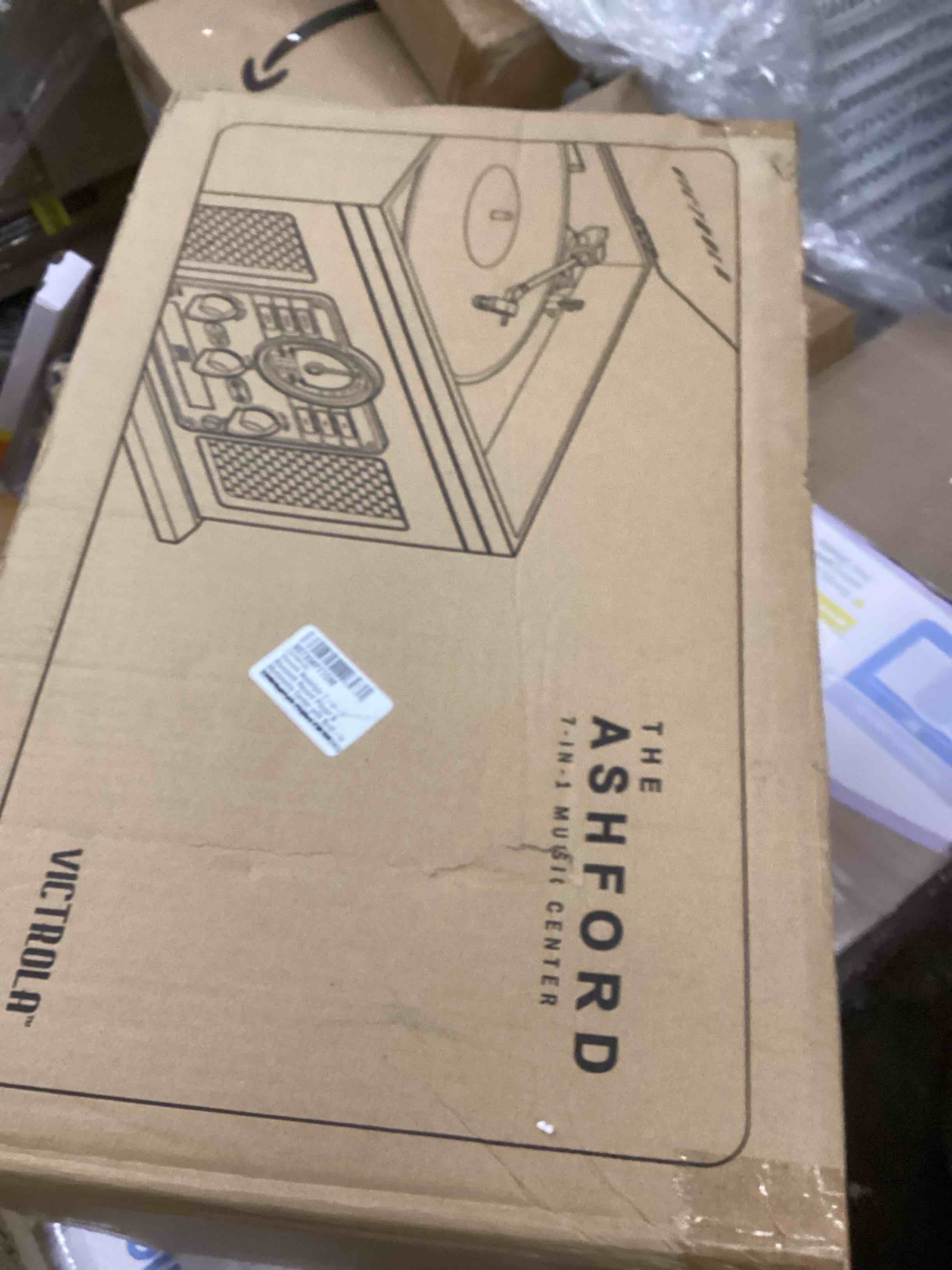 Condition photo showing New/Like New for Victrola Ashford – 3-Speed Belt Driven Bluetooth Record Player with CD, Cassette, FM Radio, Aux-In & Built-In Stereo Speakers (Mahogany)