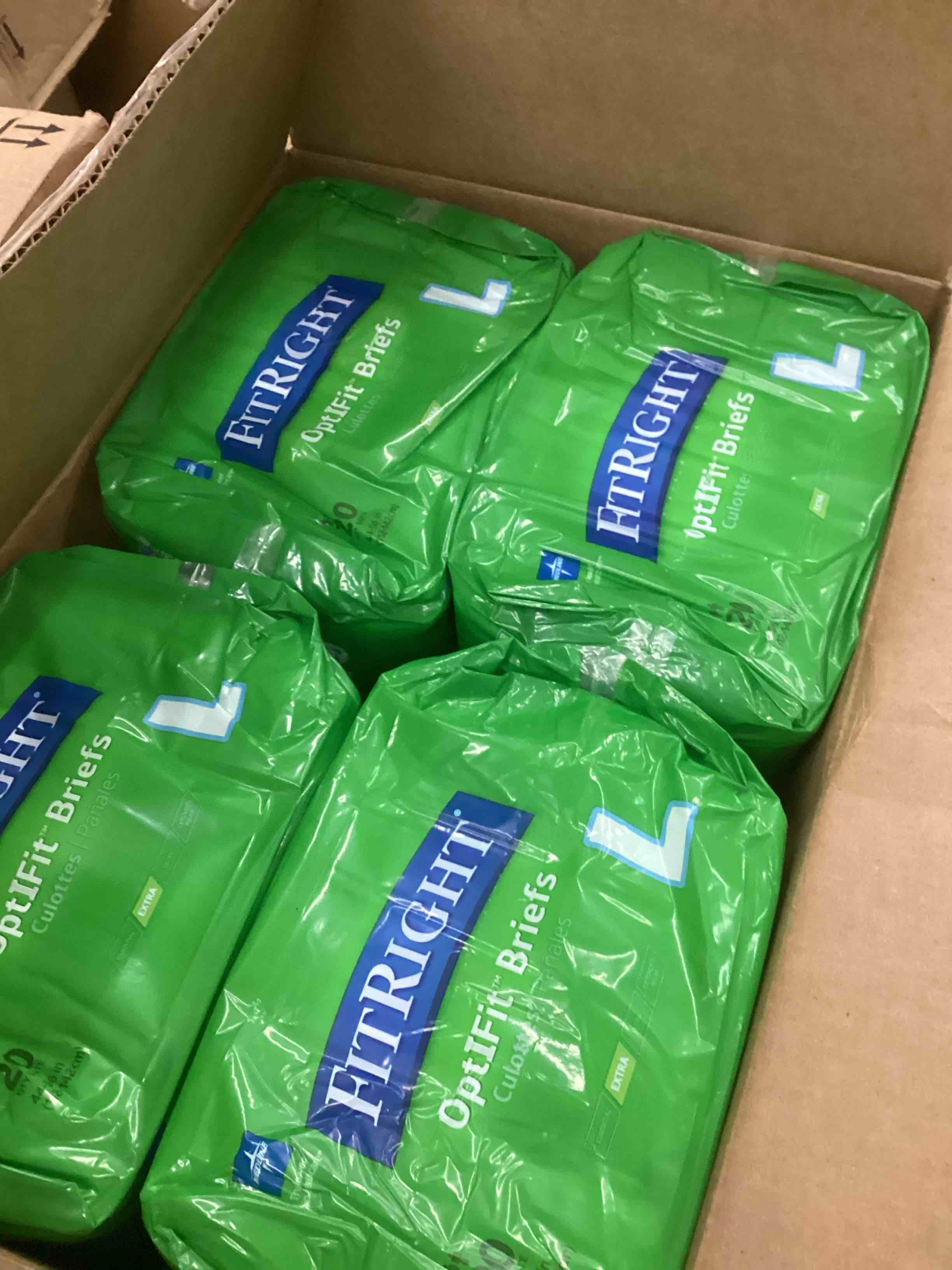 Condition photo showing New/Like New for FitRight Adult Diapers, Extra Heavy Absorbency, L (Waist Size 44in-56in), 80 Count, OptiFit Incontinence Briefs for Men and Women, Disposable, Moisture Wicking, Leak Protection.