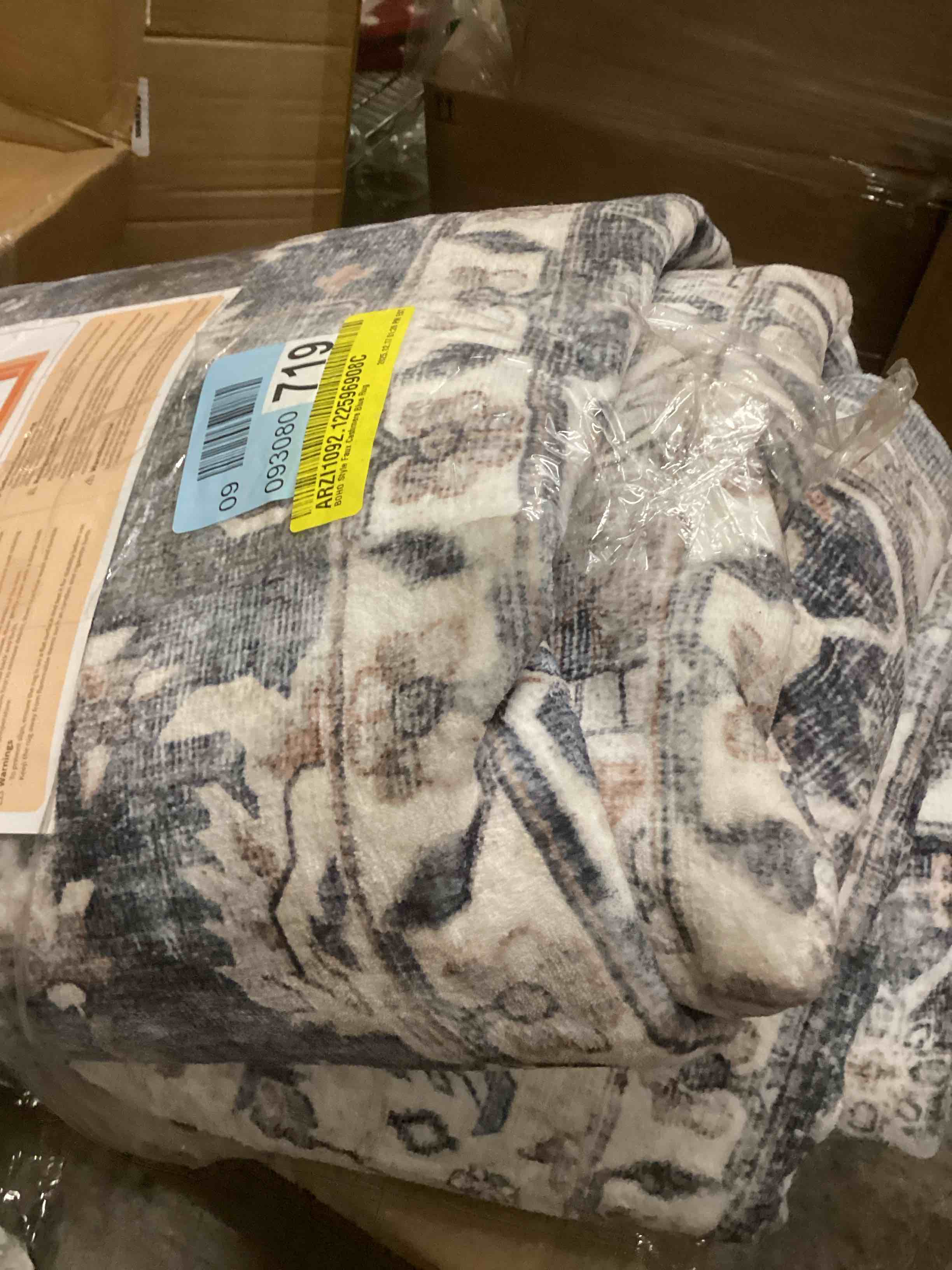 Condition photo showing As Is for BOHO Style Faux Cashmere Blue Rug 8’ x 10’